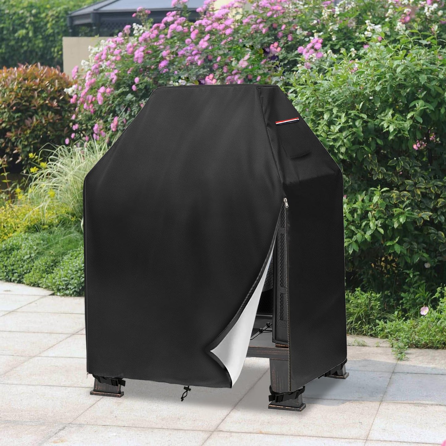Outdoor Fireplace Cover,Heavy Duty 600D Waterproof Square Chimineas Fireplace Covers,Cover for Panovue Chiminea Fire Pit,32" L x 24" W x 45" H,Black