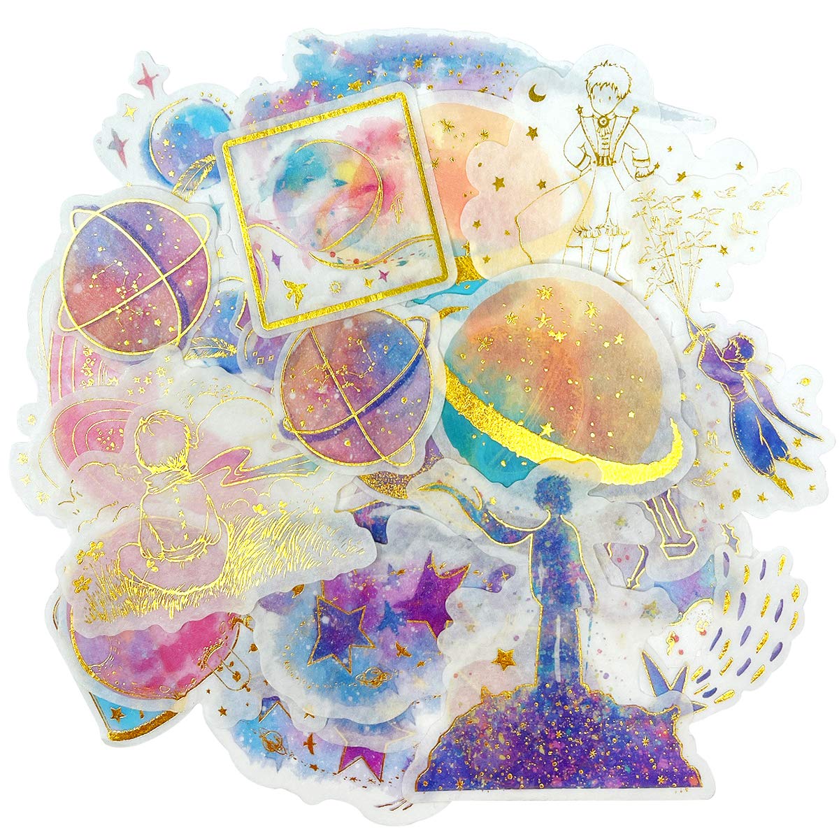 allydrew Decorative Scrapbooking Washi Stickers, DIY Crafts for Stationery, Diary, Card Making (60 pcs), Gold Foil 1 (Celestial)
