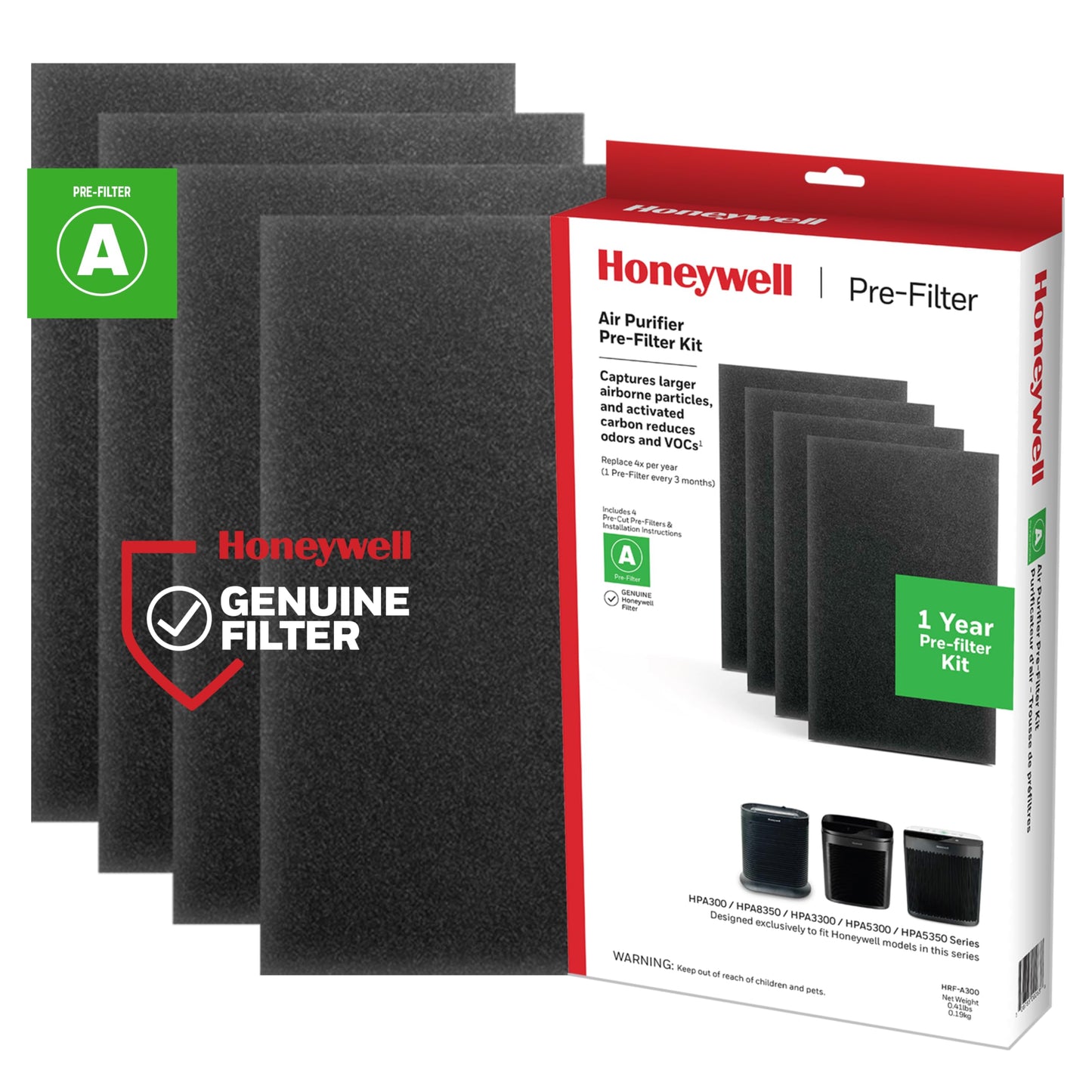 Honeywell Hrf-A200 Air Purifier Pre Kit Filter, 4-Pack - Allergen Air Filter Targets Dust, Voc, Pet, Kitchen, And Wildfire/Smoke