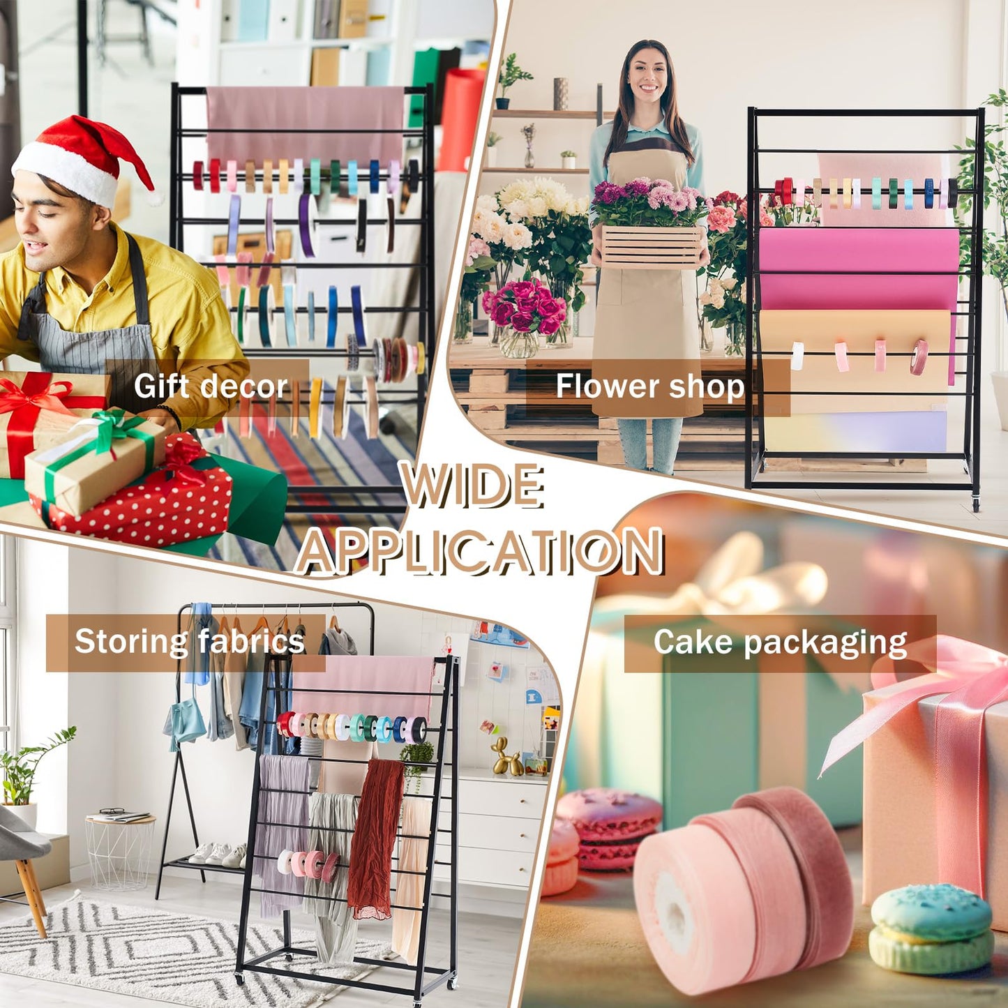 Menkxi 15 Tier Metal Ribbon Organizer Movable Ribbon Holder Wreath Crochet Rolls Holder Storage Organizer for Sewing Craft Cake Shop Flower Shop Store Gift Warping