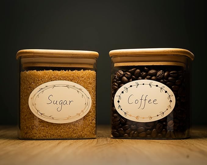 MONEST Waterproof & Oil Resistant Jar & Lid Stickers - Pantry/Canning, Spice & Bottle Labels (Golden Flower 2x3)