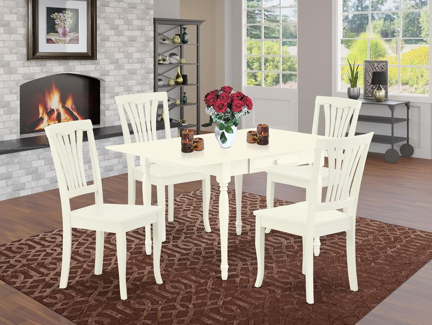 East West Furniture MZAV5-LWH-W 5 Piece Dinette Set for 4 Includes a Rectangle Dining Room Table with Dropleaf and 4 Dining Chairs, 36x54 Inch, Linen White