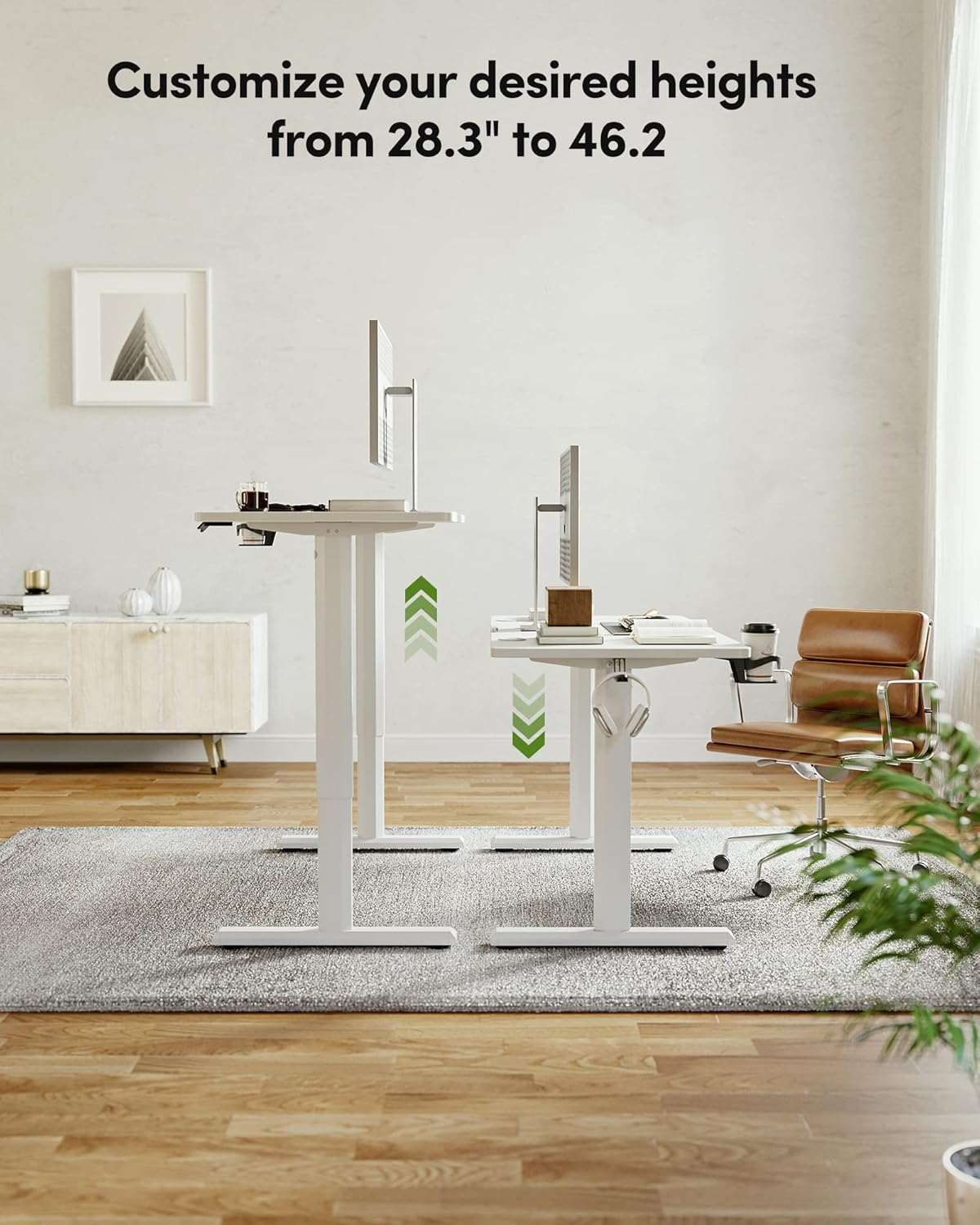BANTI 55"x24" Standing Desk, Electric Stand up Height Adjustable Home Office Table, Sit Stand Desk with Splice Board, White Frame & White Top
