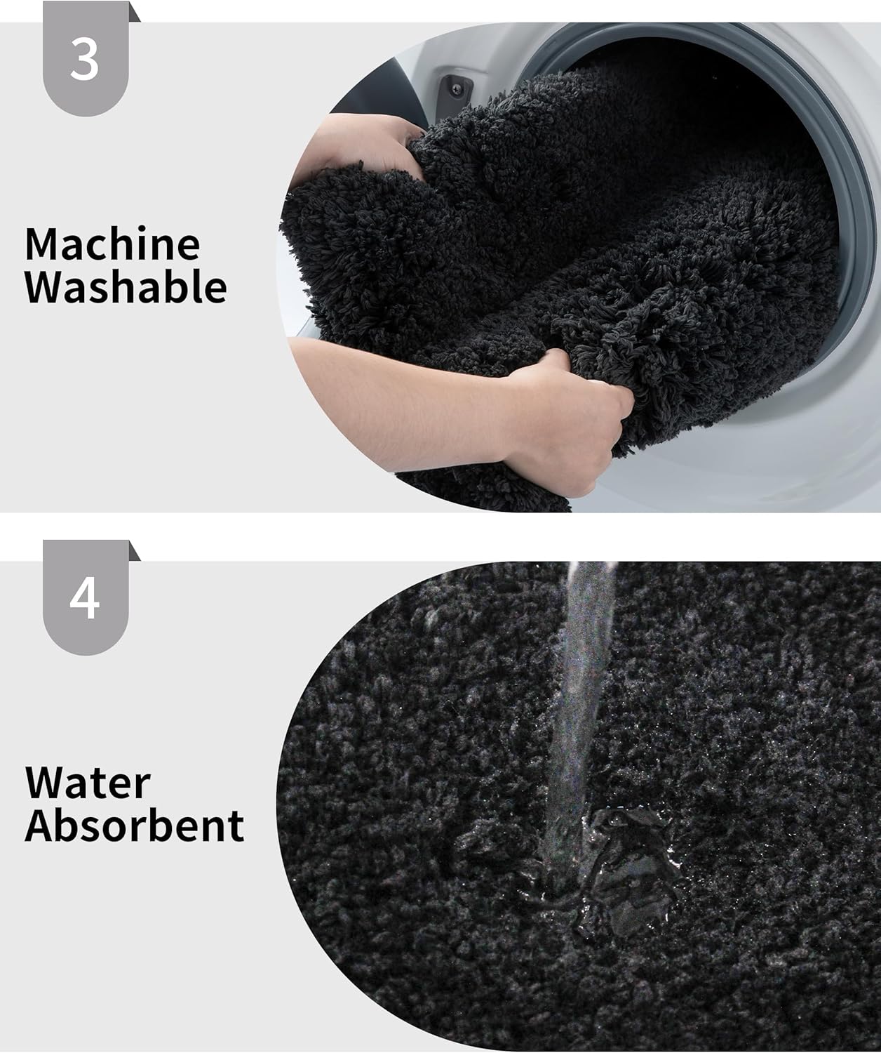 Small Bathroom Rug 17x24 Non Slip Black Fluffy Bath Mat for Bathroom Floor Washable Plush Luxury Bath Rug for Tub Soft Shaggy Shower Mat