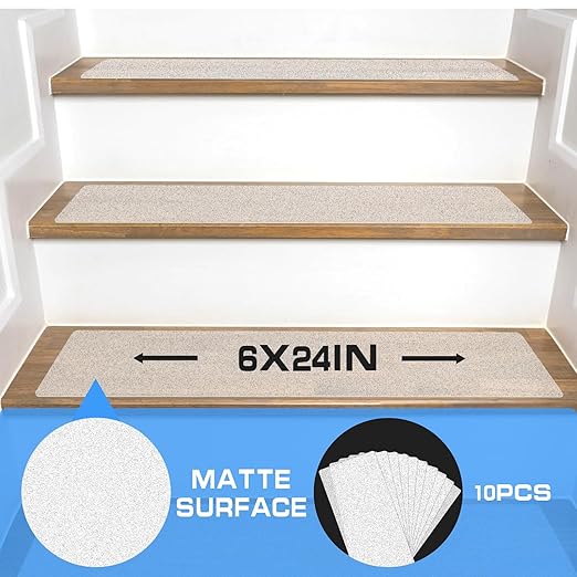 LadyRosian Outdoor Stair Treads Non Slip 10-Pack Clear 6" x 24" - Weather Resistant Adhesive Heavy Grip Tape - Waterproof Anti Skid Strips