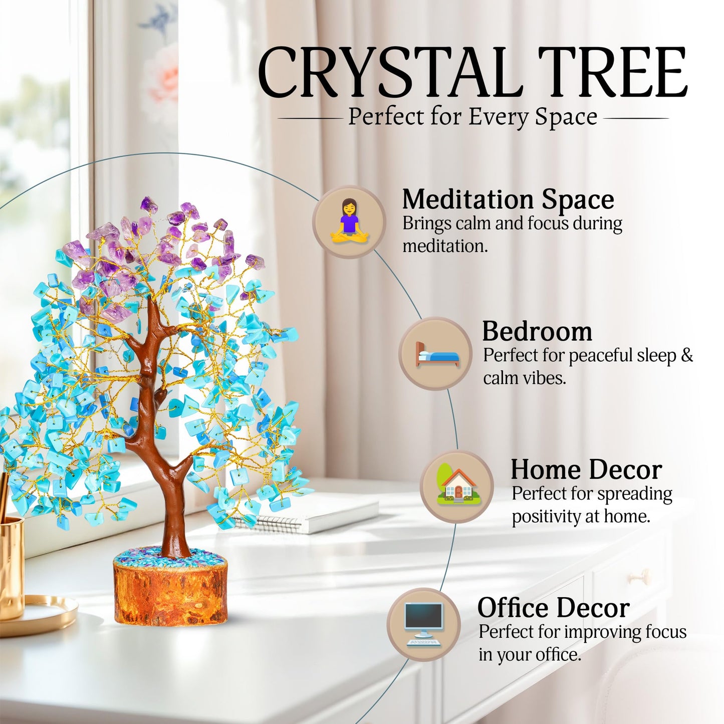YATSKIA Amethyst and Turquoise Crystal Tree of Life - Crystal Decor - Spiritual Gifts - Crystals Gifts for Women - Gemstones and Crystals