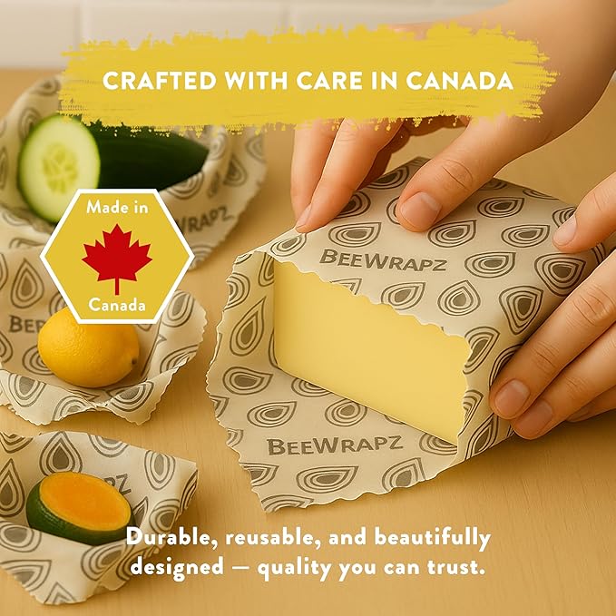 BeeWRAPZ Reusable Beeswax Wraps for Food | Eco Friendly & Organic | Vegan & Plastic-Free Food Storage | Biodegradable |Pack of 3 Beeswax Food Wraps for Wrapping Fruits & Vegetables (Grey)