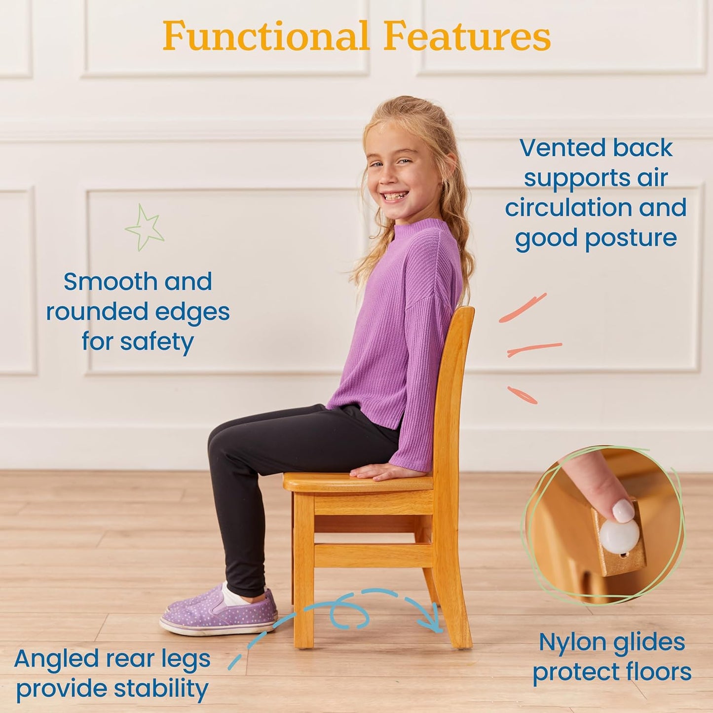 ECR4Kids 24in x 24in Hardwood Table and Chair Set, 12in Seat Height, Kids Furniture, Honey