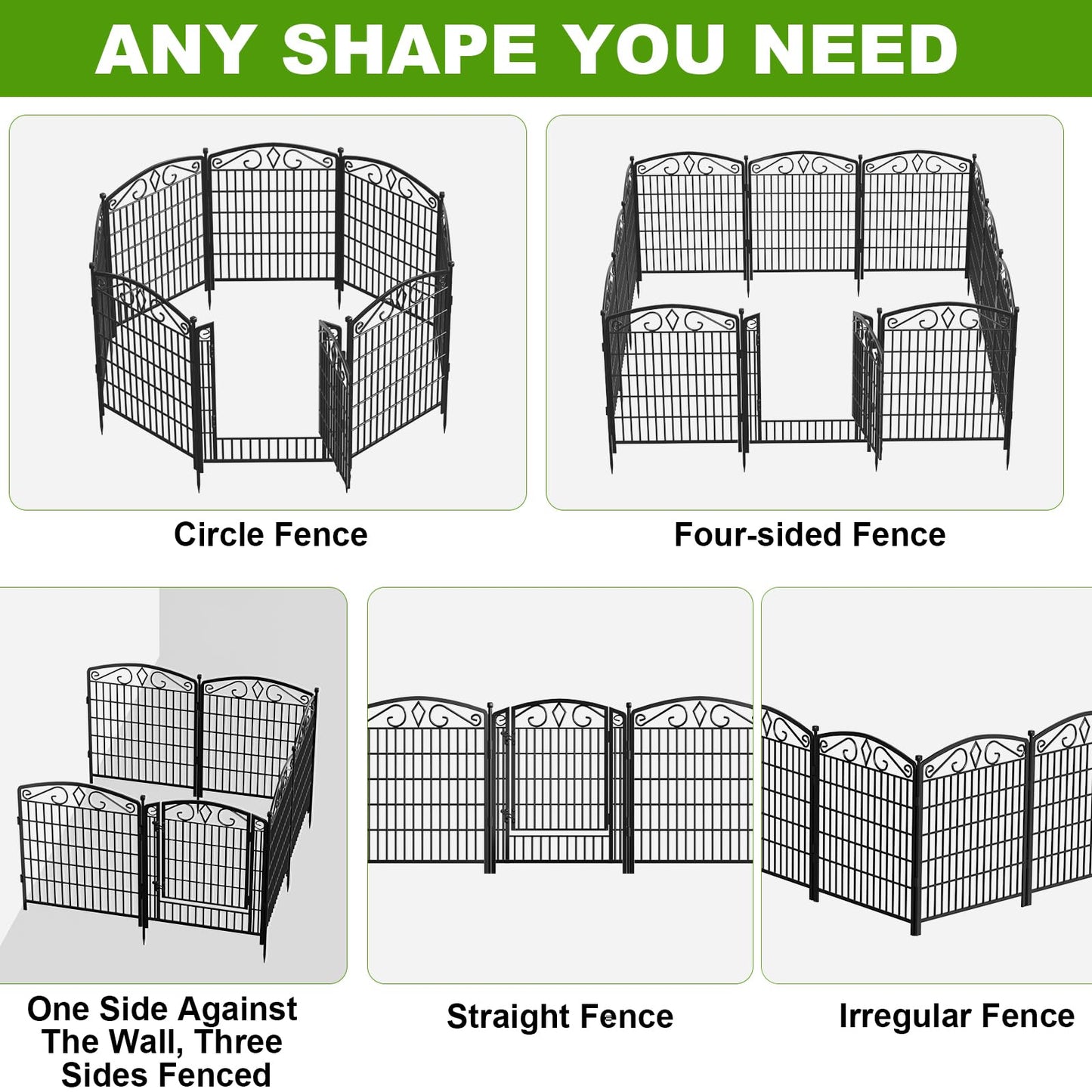 10 Panels No Dig Decorative Garden Fence with Gate, GATKITOM 31.3in(H) x 21.7ft(L) Rustproof Animal Barrier Metal Dog Fence Outdoor for Yard, Patio, Temporary Garden Fencing with Ground Stakes