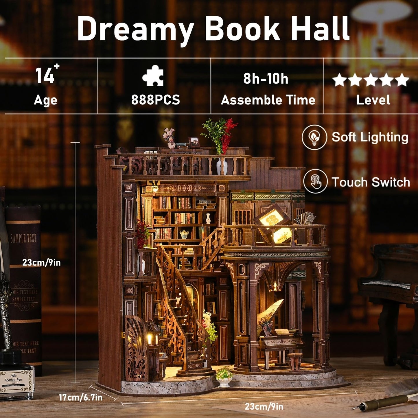 DIY Miniature Dollhouse Book Nook Kit, 3D Wooden Puzzle Craft Kits with Light, Tiny House Bookshelf Decor Model Building for Adults, Holiday&Birthday Gifts for Family,Friends,Book Lovers