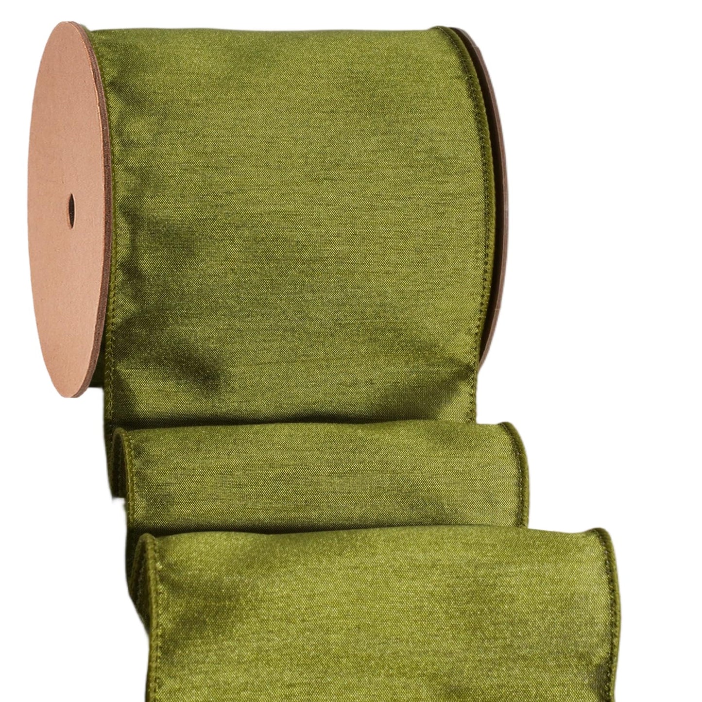 LaRibbons Moss Green Ribbon Wired 4 Inch x 10 Yards Dupioni Ribbon with Wired Edge for Wreaths, Bows and DIY Decorations