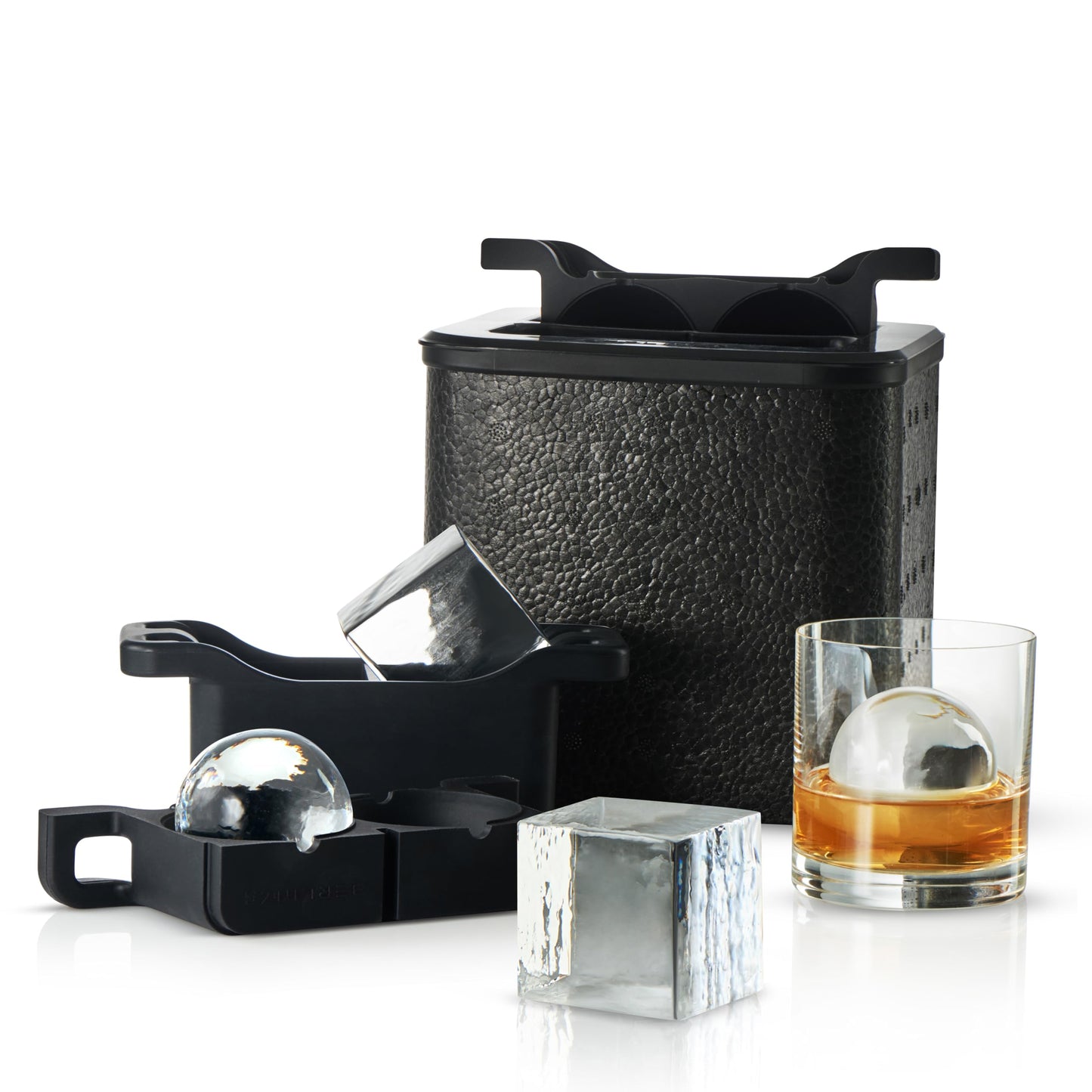 Berlinzo Clear Ice Cube Maker Mold - Combo 2+2 Crystal Clear Ice Cubes & Balls - Ice Square Maker Mold, Pure Round Ice Spheres for Whiskey, Cocktails & Bourbon (Non-electric)