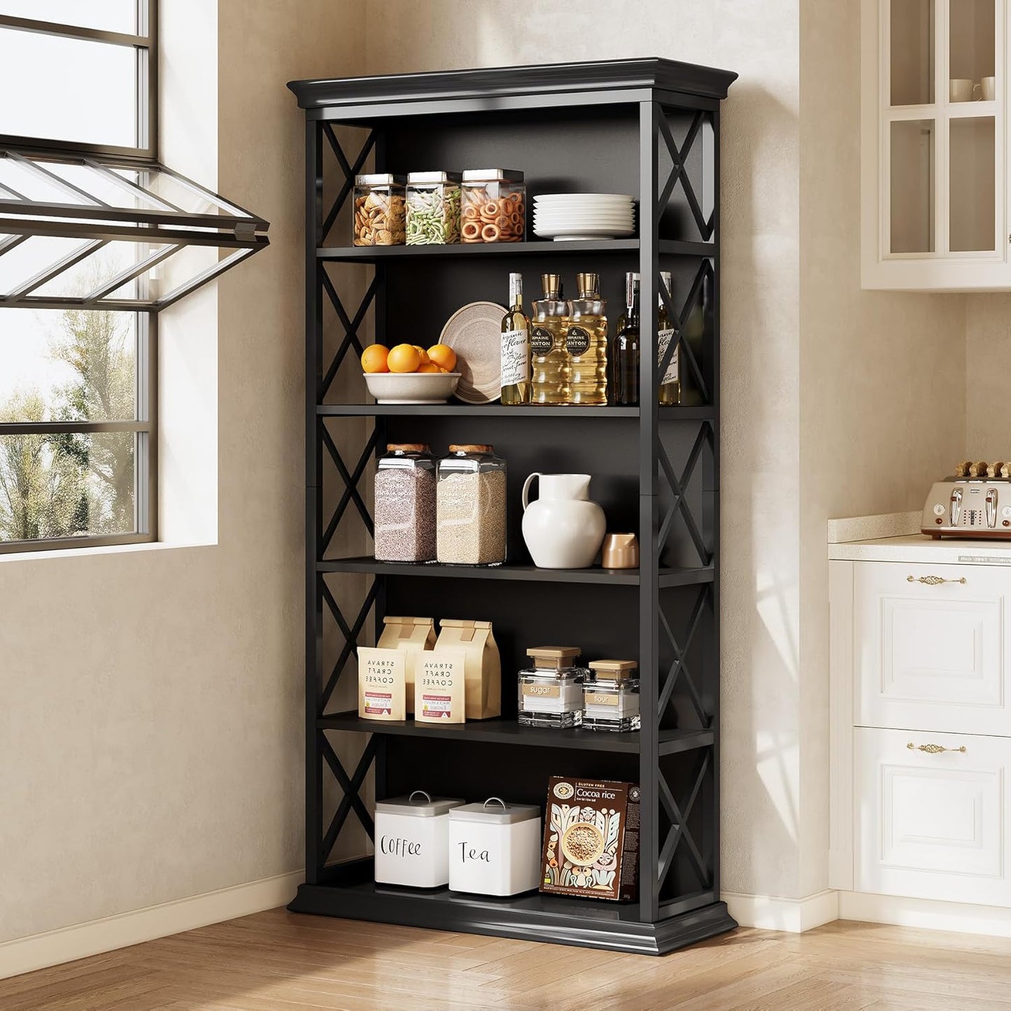 Little Tree 6-Tier Bookcase, 71 Inches Industrial Bookshelves, Floor Standing Display Storage Shelves Tall Bookcase for Home Office, Living Room, Bed Room