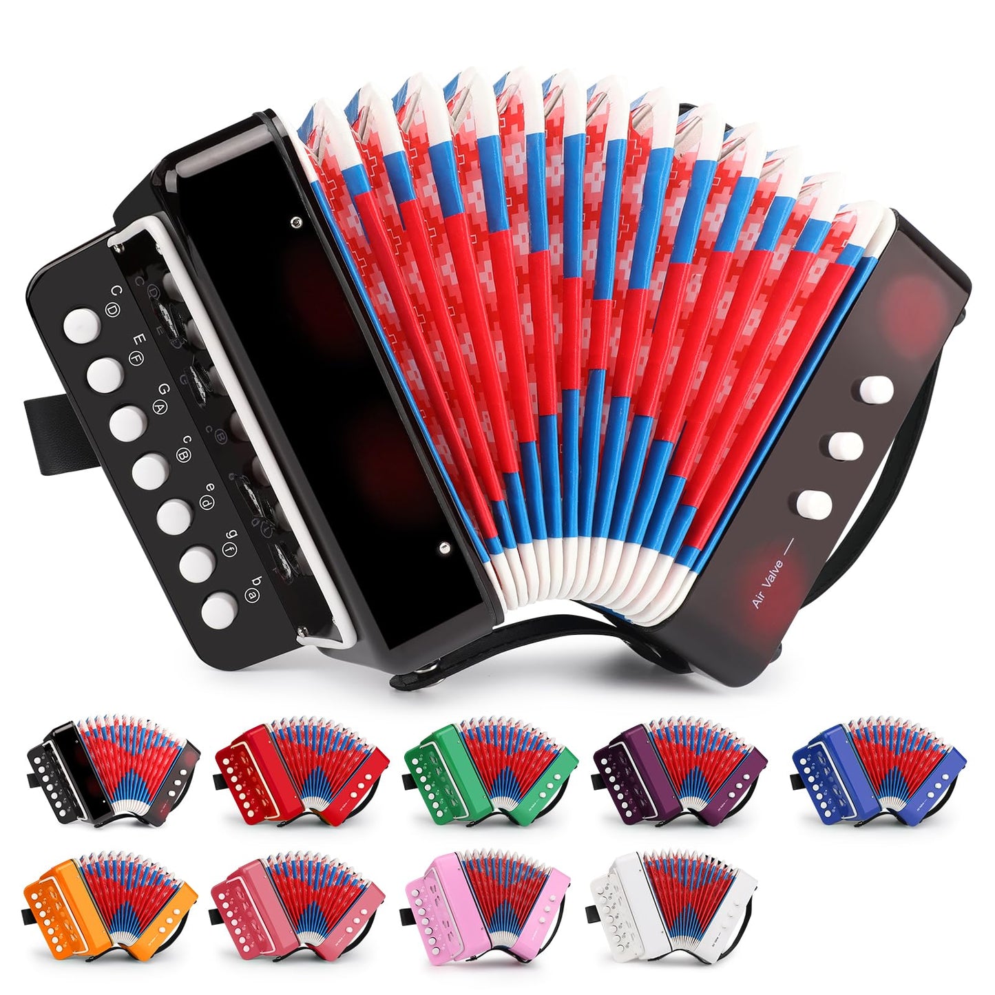 Kids Accordion, 10 Keys Control Mini Accordion Toy Gifts Easy to Play for kids Children Beginners Lightweight Musical Instrument Developmet Fit for 3 years and over(black)