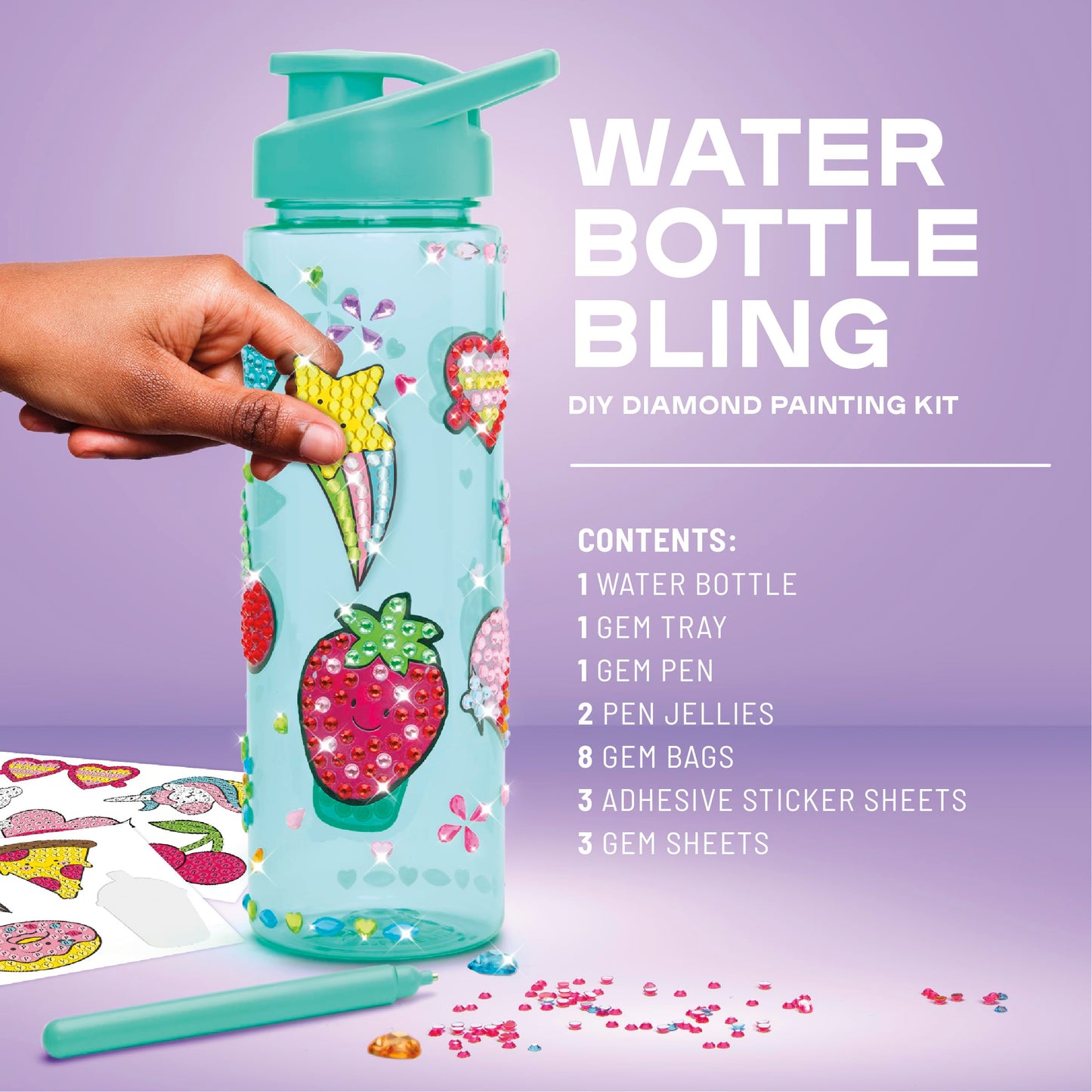 Claire’s Water Bottle Bling Decorating Set, DIY Diamond Painting Kit, 24 Oz BPA-Free Bottle, 990+ Diamond Art Gems, Unicorn, Heart & Fun Stickers, Girl Toys, Craft Kits for Gift Ages 8+