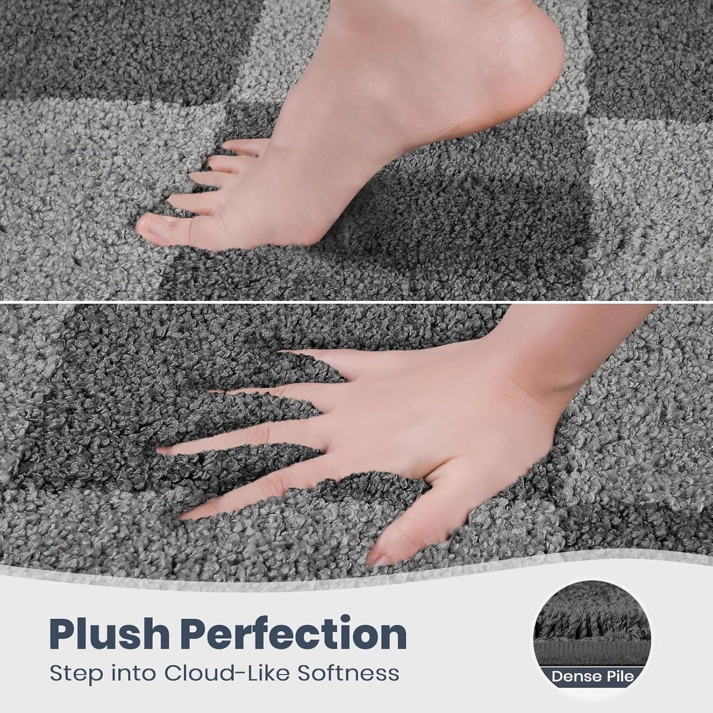 PURRUGS Bathroom Rug Non-Slip Machine Washable 30" x 60", Super Absorbent and Quick-Dry Bath Mat, Extra Soft and Plush Bath Rug for Shower, Bathtub and Sink, Grey & Dark Grey