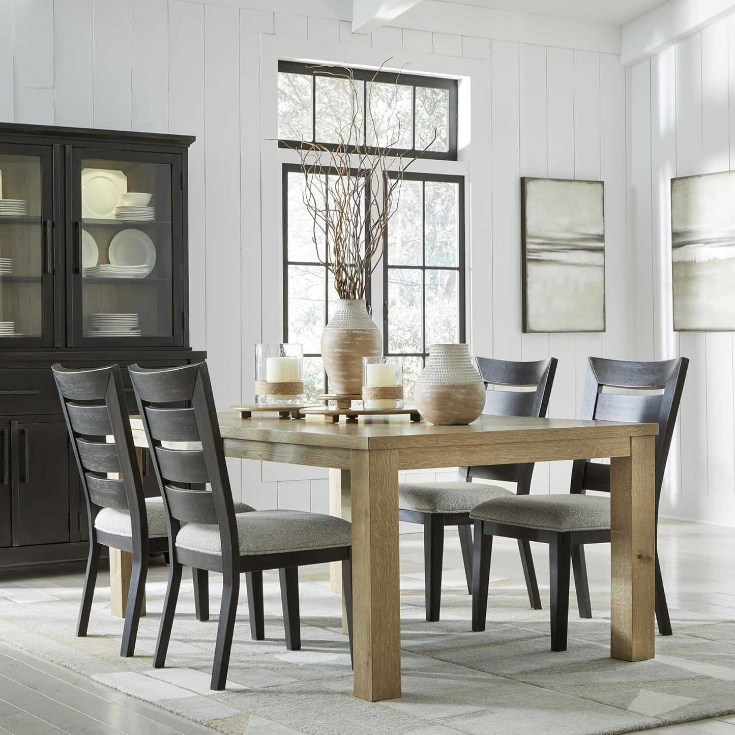 Signature Design by Ashley Galliden Urban Armless Upholstered Dining Chair, Set of 2, Black & Light Gray