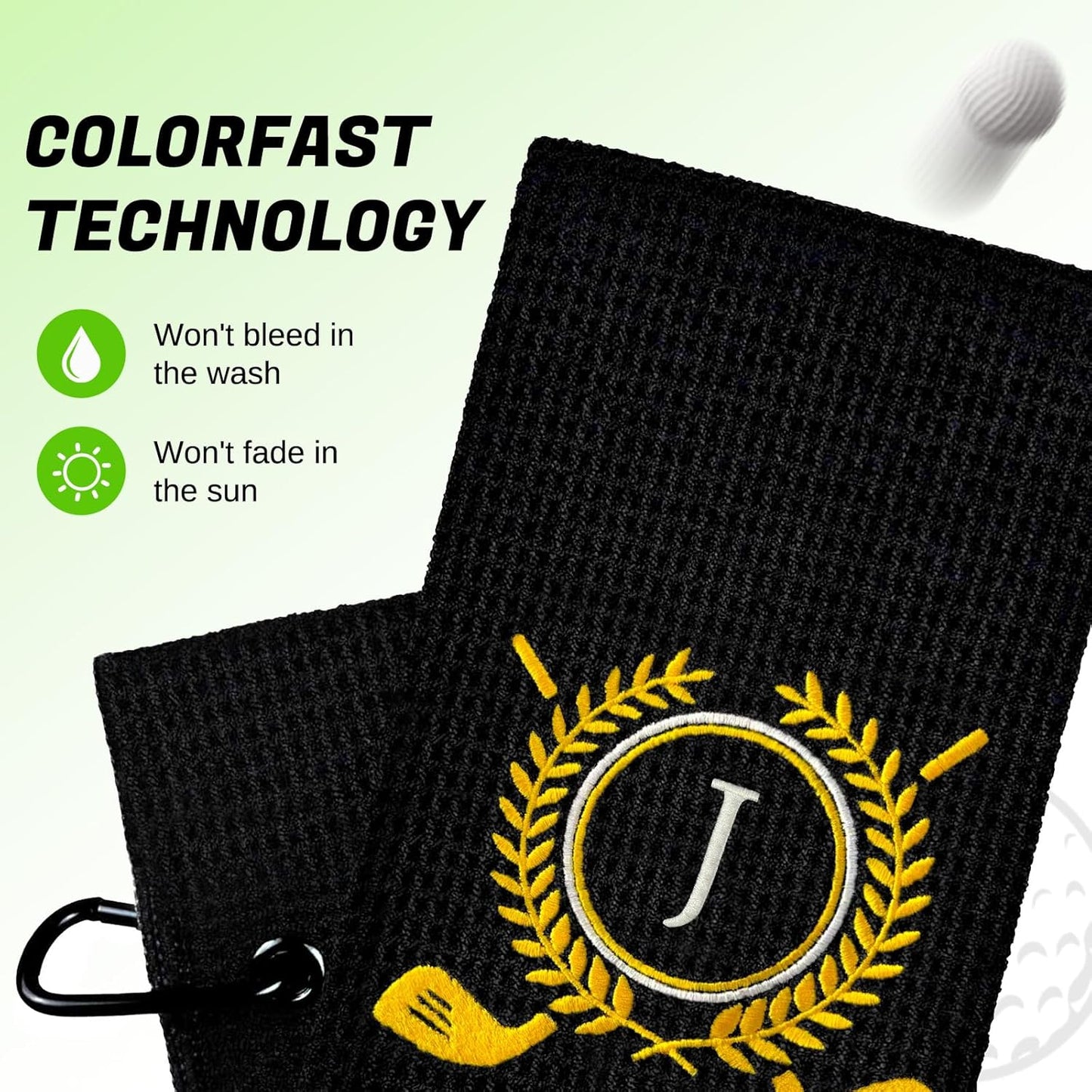 Personalized Golf Towels for Golf Bags - Microfiber Monogrammed Golf Towels for Men/Women, Retractable Brush Tool Kit with Club Groove Cleaner, Custom Golf Accessories for Golfers (Initial J)