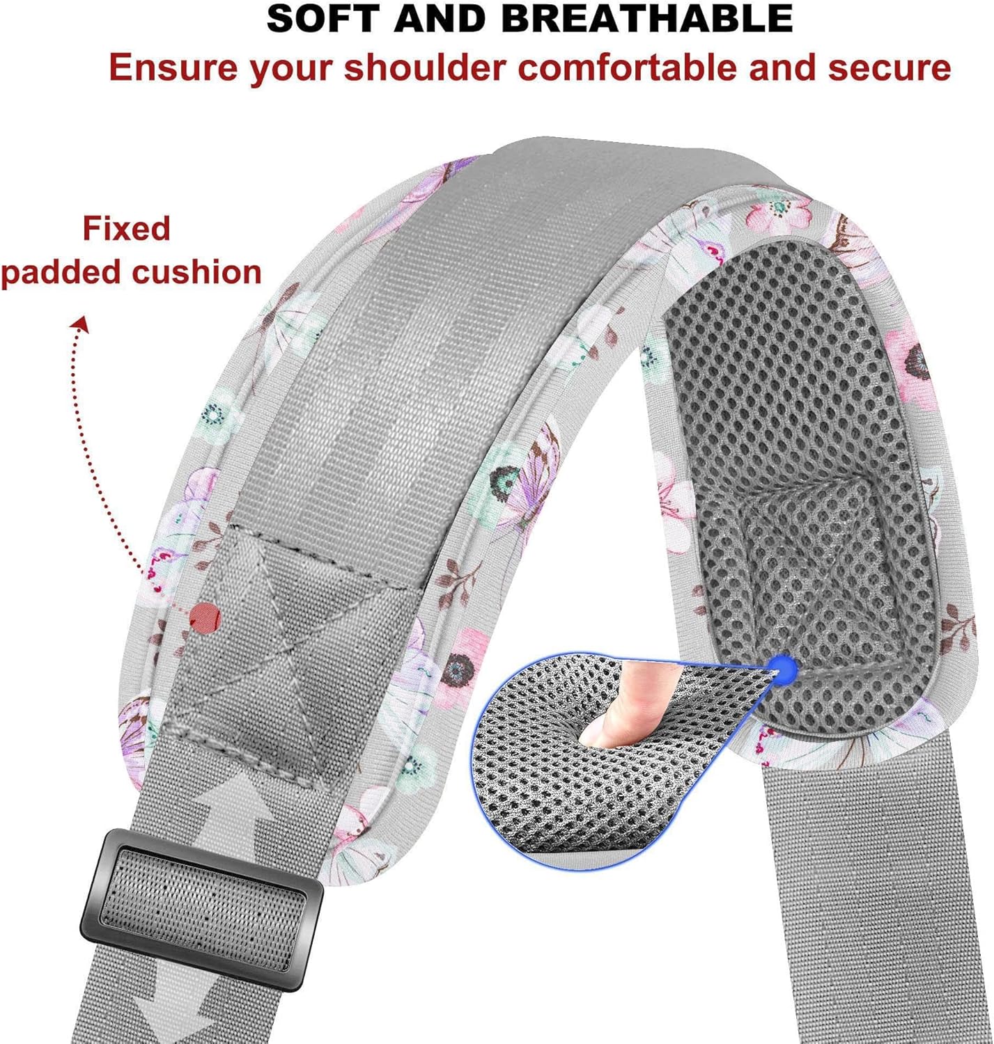 ZINZ 79.5" Universal Strap with Ultra-Thick Fixed Breathable Pad - Adjustable Heavy-Duty Shoulder Strap for Laptop, Crossbody, Luggage, Gym, Camera Bag and More,Butterfly