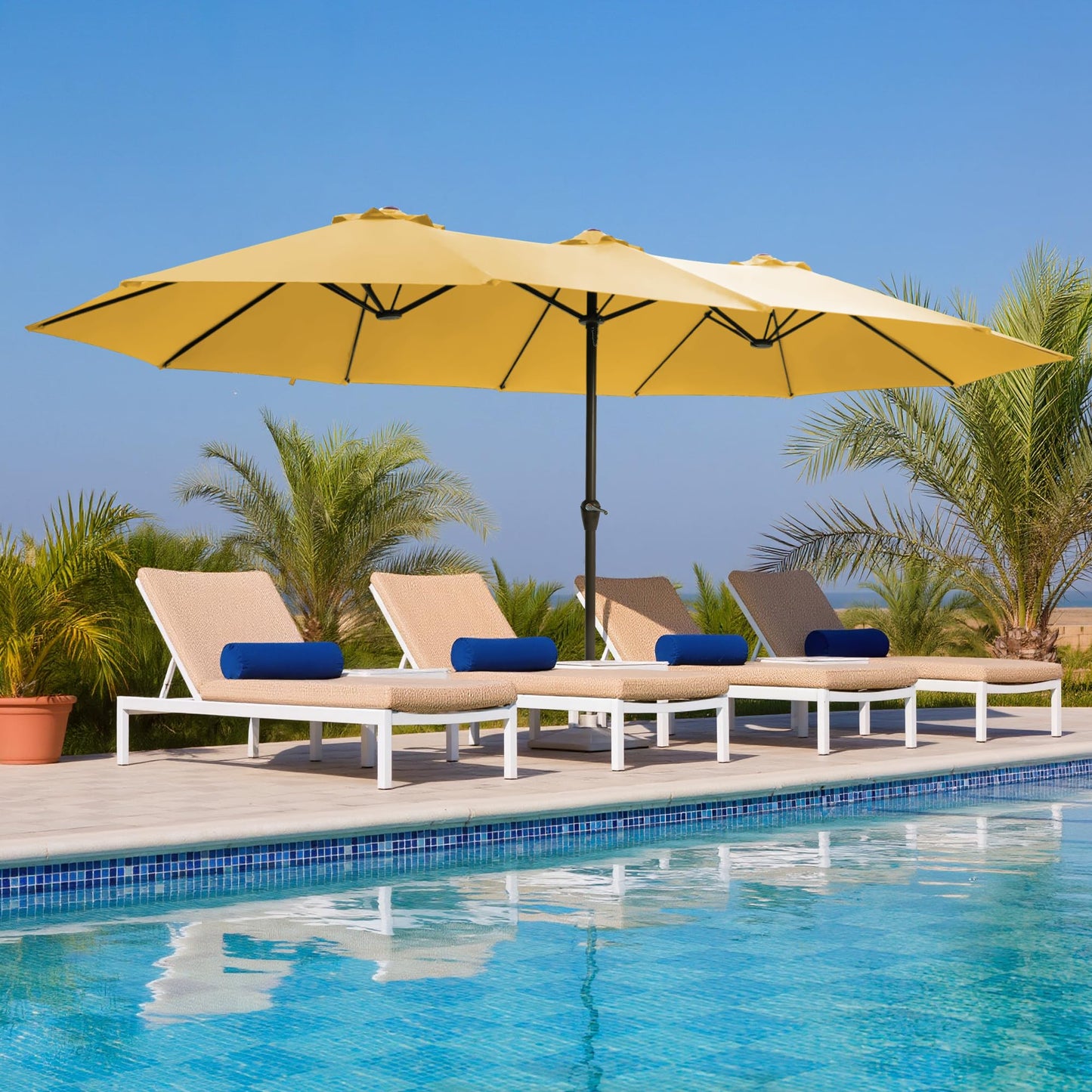 Ayge 15FT Patio Umbrella with Base,Large Outdoor Double-Sided Rectangle Umbrella with Crank Handle, Market Umbrella for Poolside Garden Deck Backyard Beach Pools,Yellow