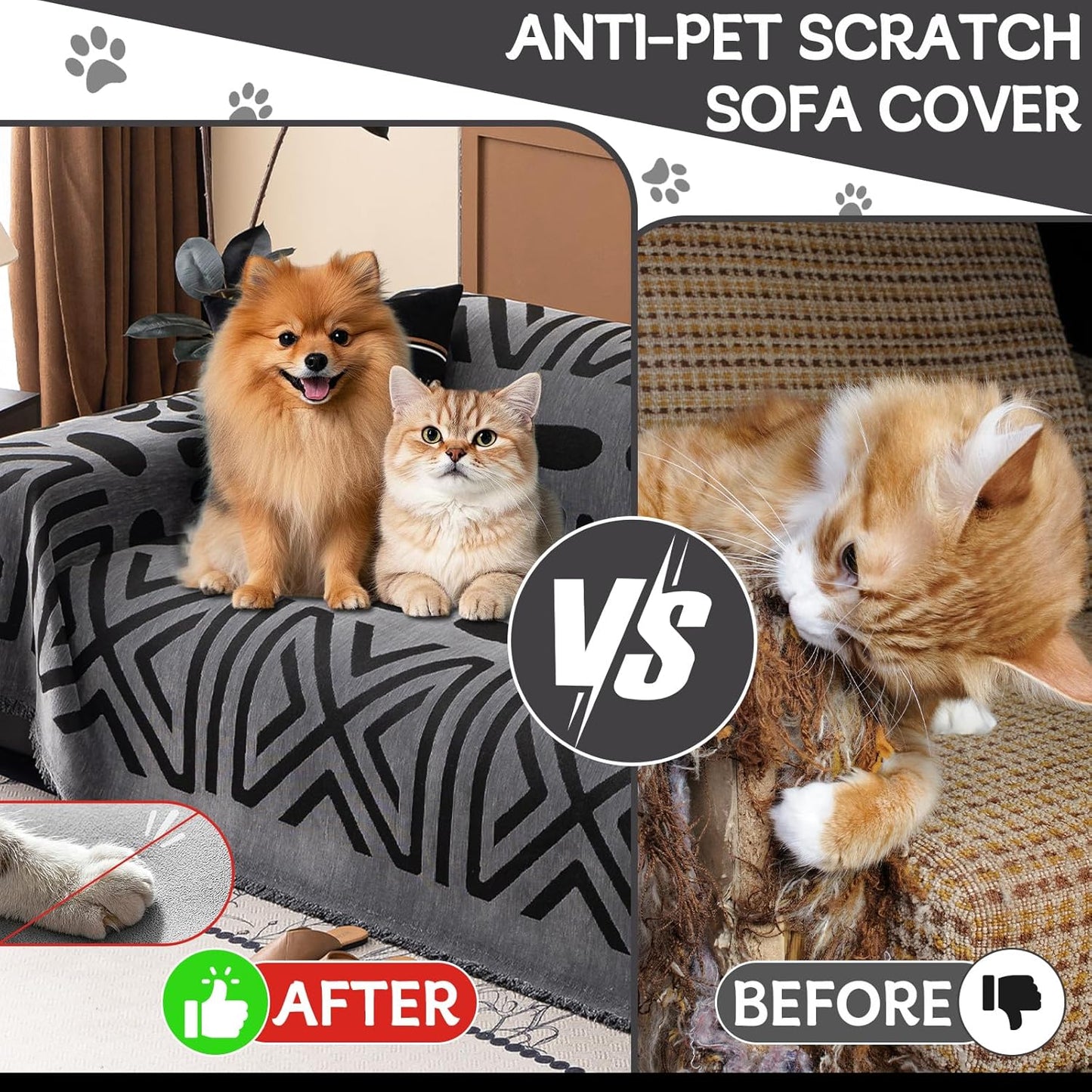 HANDONTIME Boho Couch Cover Blanket Geometric Striped Pet Covers for Couches and Sofas Dark Grey and Black Dog Cover for Couch Pet Friendly Chenille Sectional Sofa Covers for Pets Washable, 71" X118"