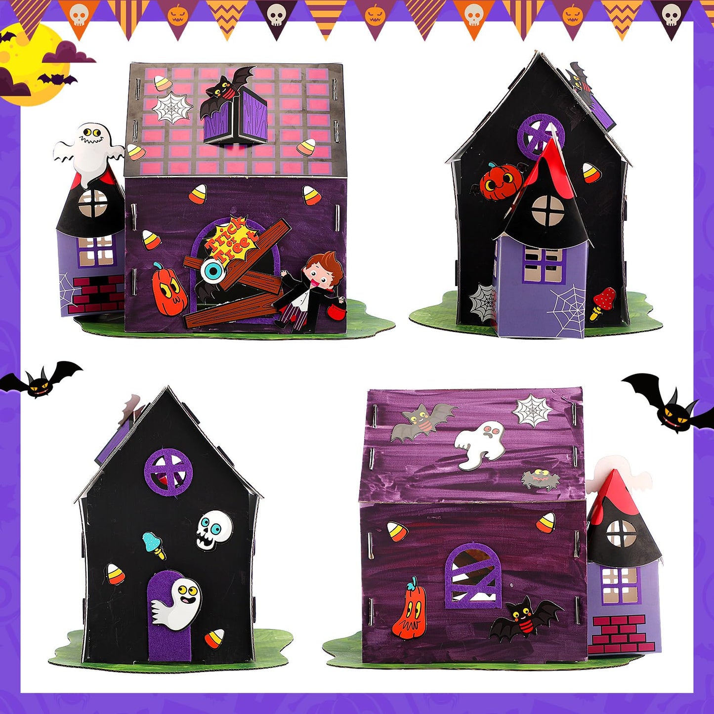 Shappy 8 Set Halloween Haunted House Craft Kit - Make Your Own Haunted House, DIY Halloween Stickers for Kids & Classroom Favors