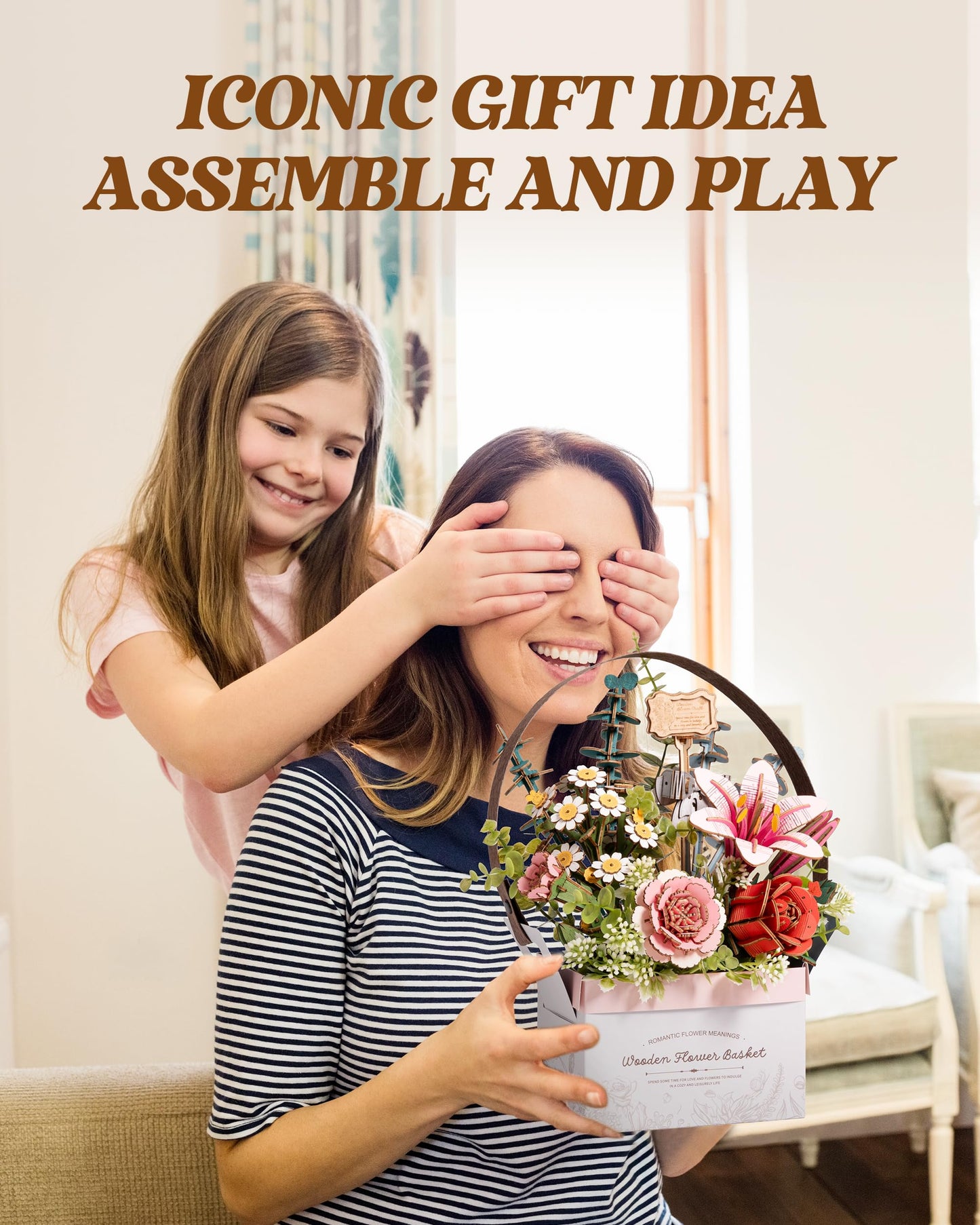 ROBOTIME 3D Wooden Puzzles for Adults, TW03H Wooden Flower Basket Craft Kit, Artificial Flowers Handheld Gift Box, Unique Gift for Birthday/Holidays/Homewarming