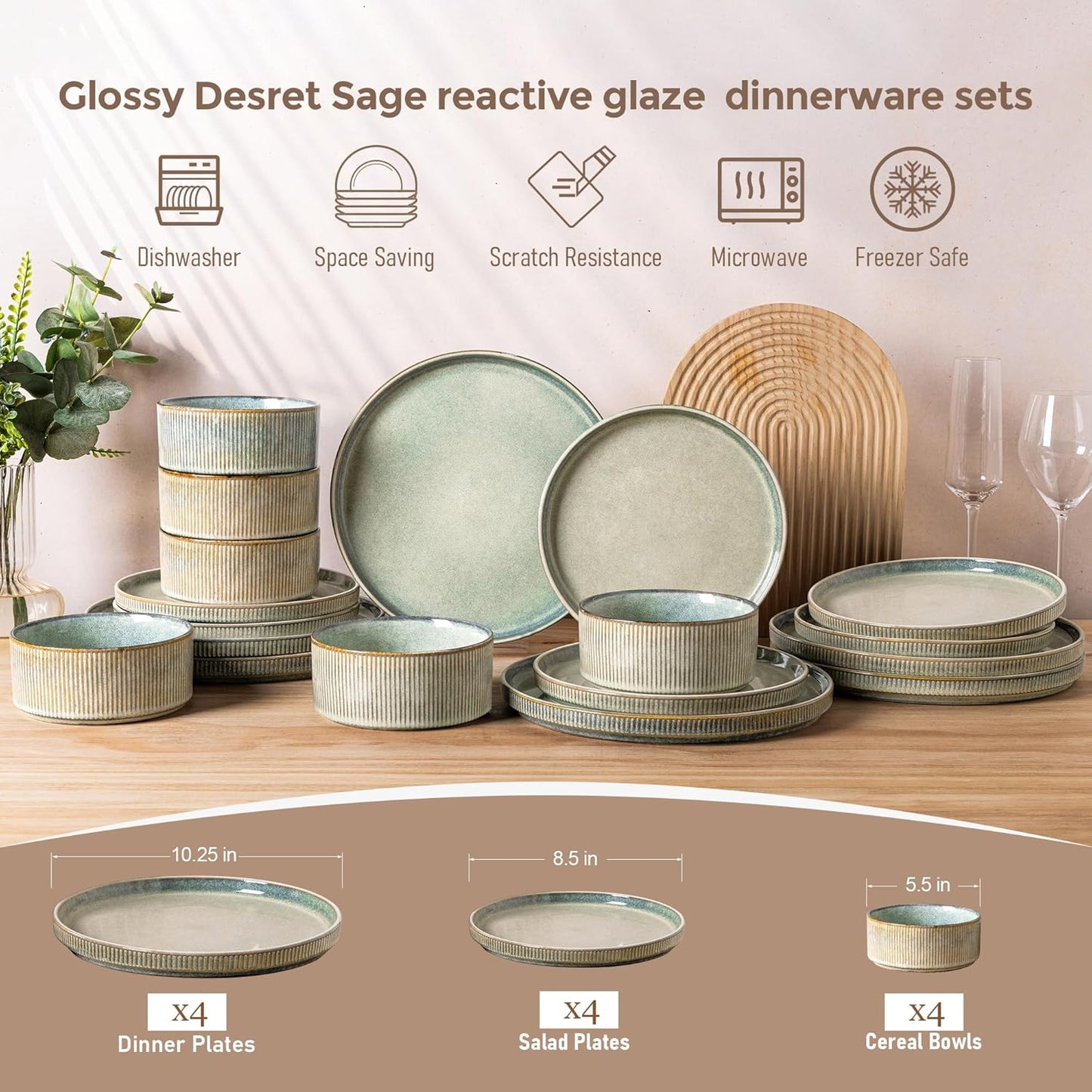 GBHOME Stoneware Dinnerware Sets for 4,Round Reactive Glaze Ceramic Plates and Bowls Set, Highly Scratch Resistant | Dishwasher & Microwave Safe Dishes Set,Service for 4(12Pcs)