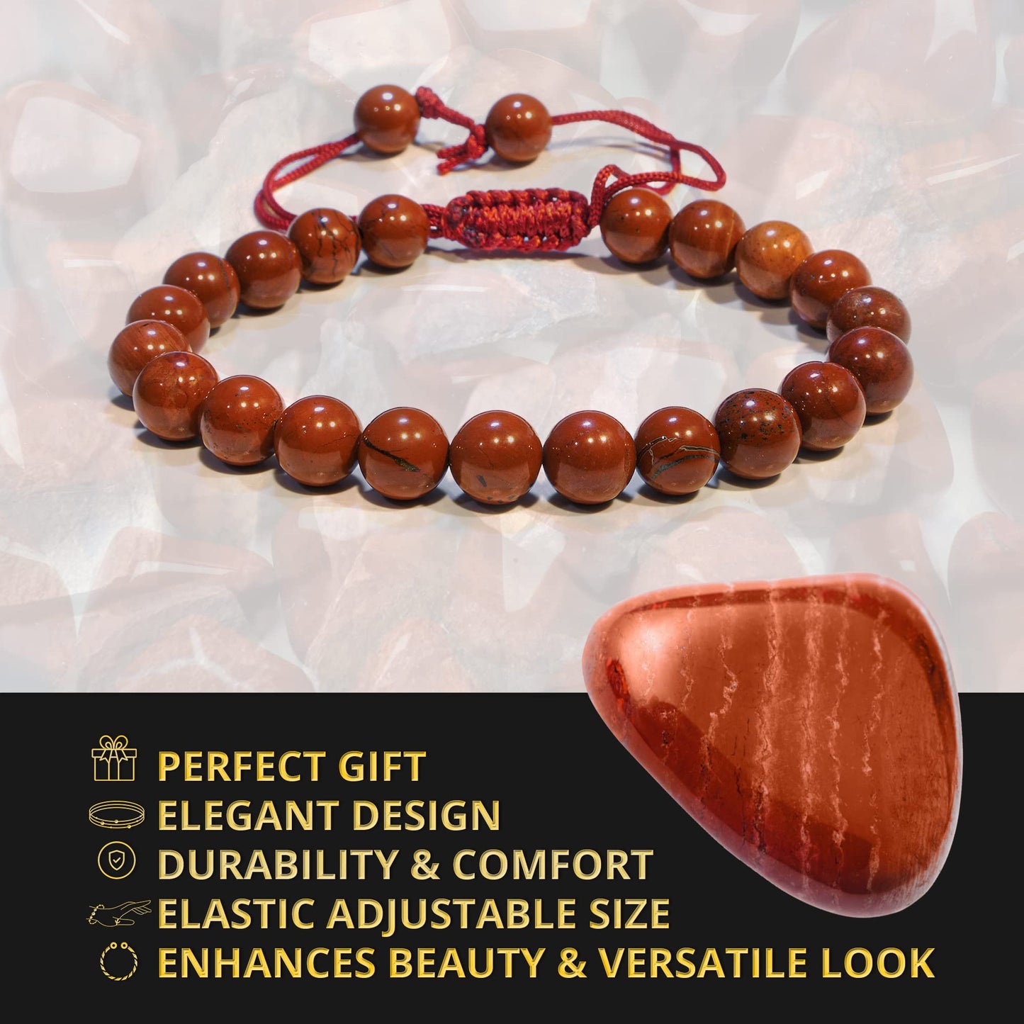 ANAYA AGATE Healing Crystal Bracelet – Chic Gemstone Bracelet for Men and Women – 8mm Round Bead Bracelets for Spiritual Healing, Protection, Positive Energy - Jasper