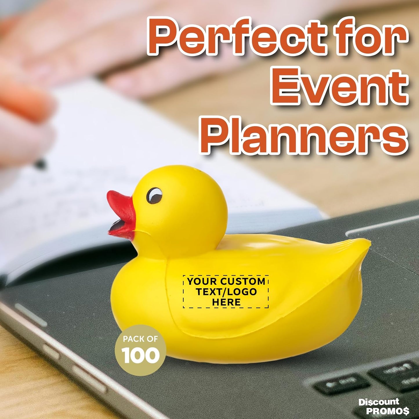 DISCOUNT PROMOS Custom Rubber Ducky Squeeze Balls Set of 100, Personalized Bulk Pack - Perfect for Promotional Giveaways - Yellow