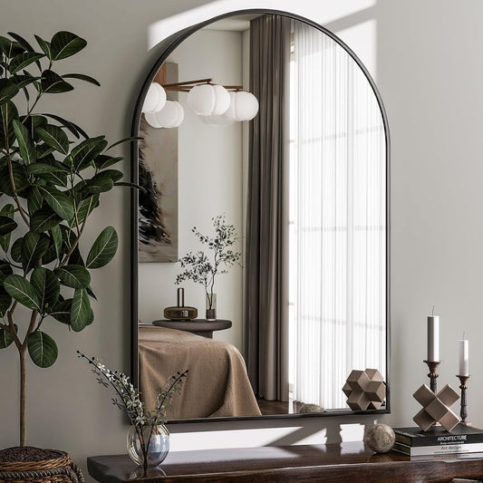 HARRITPURE Arched Wall Mirror – 26"x38" Arch Bathroom Mirror Metal Frame Vanity Mirror for Bedroom, Entryway Dresser Decor, Black
