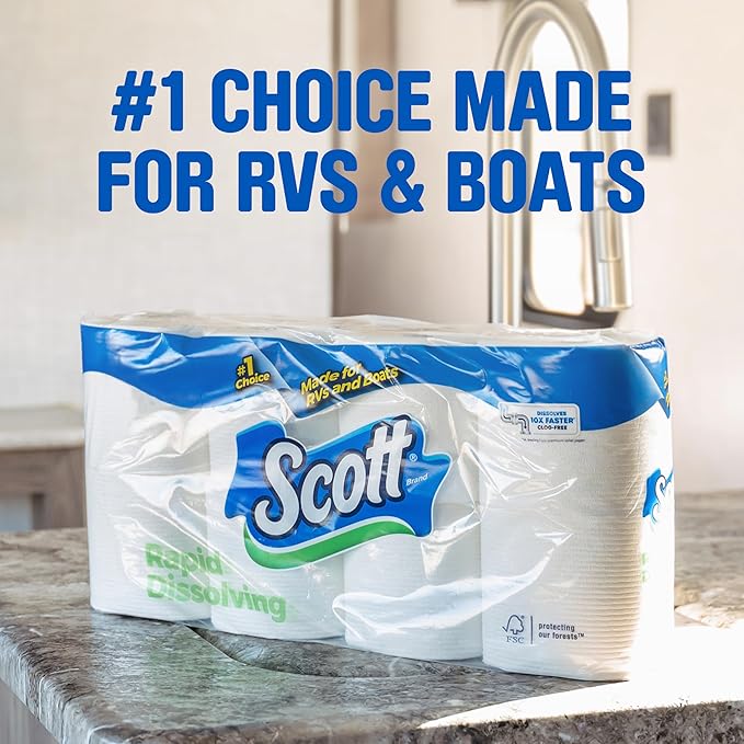 Scott Rapid-Dissolving Toilet Paper, 8 Double Rolls, Septic-Safe, Toilet Paper