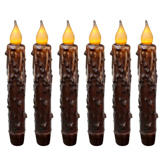 Cvhomedeco. Real Wax Hand Dipped Battery Operated Led Timer Taper Candles Rustic Primitive Flameless Lights D  Cor, 6-3/4 Inch,