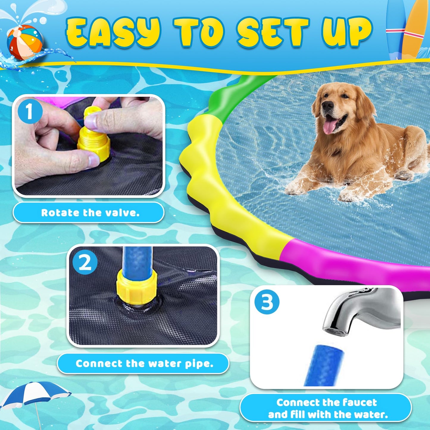 Glowpoint 130” Extra Large Non-Slip Splash Pad for Kids & Dogs, 11FT Outdoor Water Sprinkler Pad, 0.5mm Thickened Tear-Resistant PVC, Kids Water Toy & Dog Pool for Backyard Family Fun