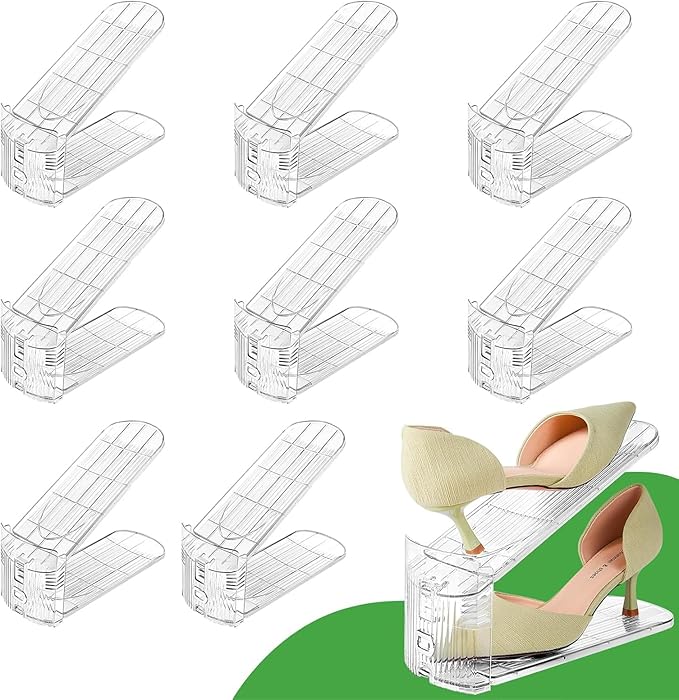 Shoe Slots Organizer, Clear Shoe Stacker for Closet Adjustable Shoe Rack Storage Space Saver,Shoes Display Shelf Shoe Holder for Organization,8 Pack