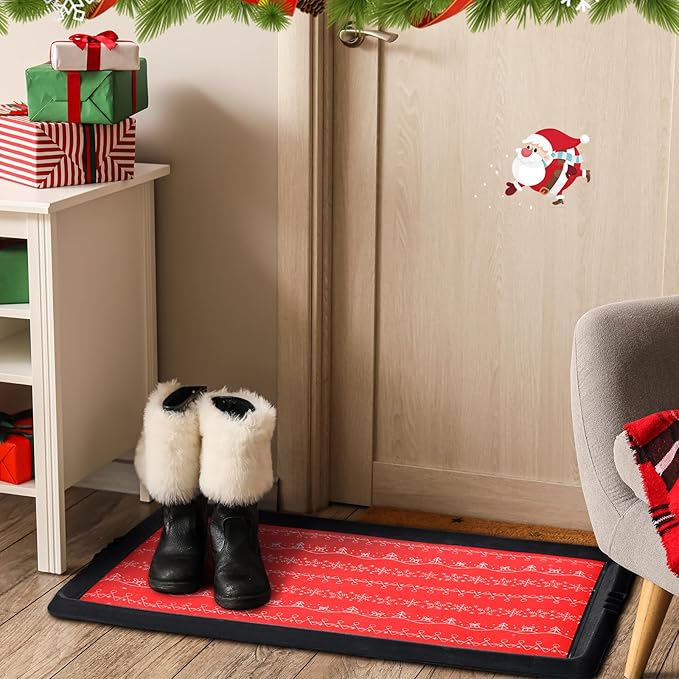 Maxdot Christmas Boot Tray Rubber Holiday Shoe Mat Tray with Festive Print 16" X27.5" Waterproof Rubber Shoe Mat for Entryway Indoor Outdoor Use with Raised Edge Christmas Decor (1 Pack)