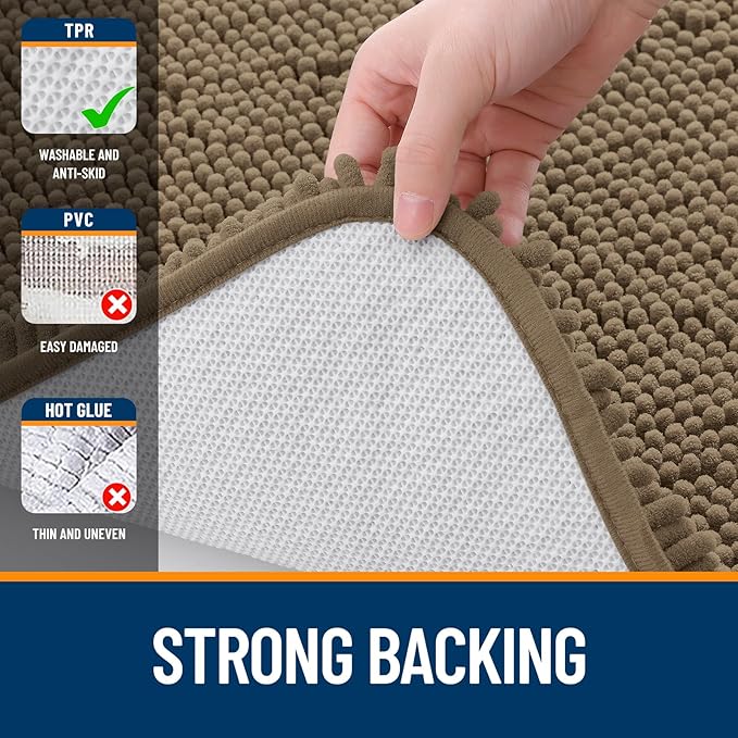 OLANLY Bathroom Rugs 59x20, Extra Soft Absorbent Chenille Bath Rugs, Rubber Backing Quick Dry, Machine Washable Bath Mats for Bathroom Floor, Tub and Shower, Home Decor Accessories, Tan