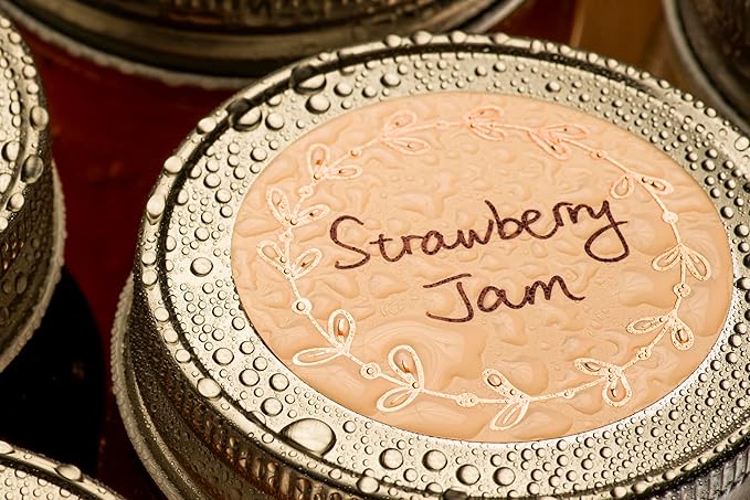 MONEST Waterproof & Oil Resistant Jar & Lid Stickers - Pantry/Canning, Spice & Bottle Labels (Rose Gold Flower)