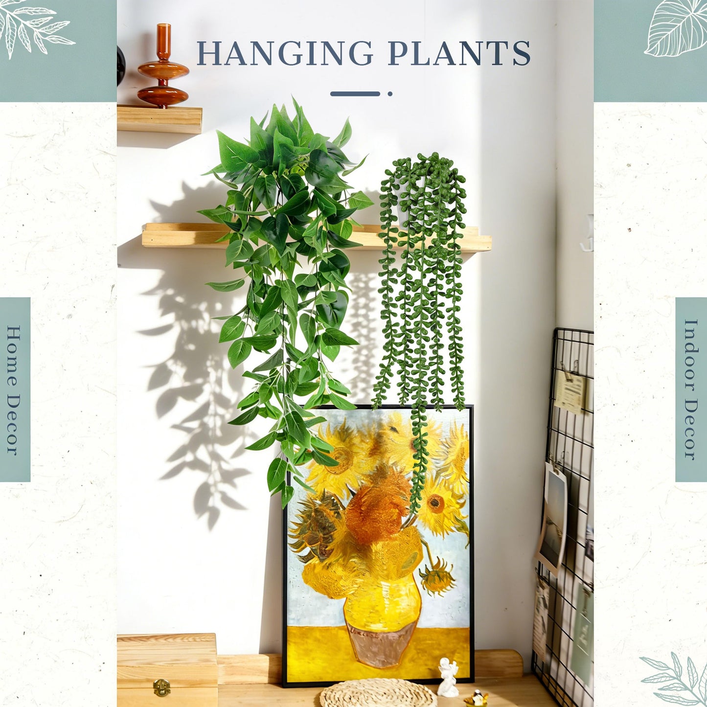 Der Rose 4Pcs Fake Plants Hanging Artificial Ivy Vine Faux Eucalyptus Hanging Plants, Boston Fern, String of Pearls for Living Room Bedroom Boho Wall Shelf Indoor Outdoor Decor (White Pots)