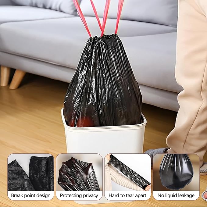 8 Gallon Trash Bags 120 Count Black Drawstring Garbage Bags - Thick Plastic, 22.06'' x 25.61'' (Black, 8) - Suitable for Office, Kitchen, Home