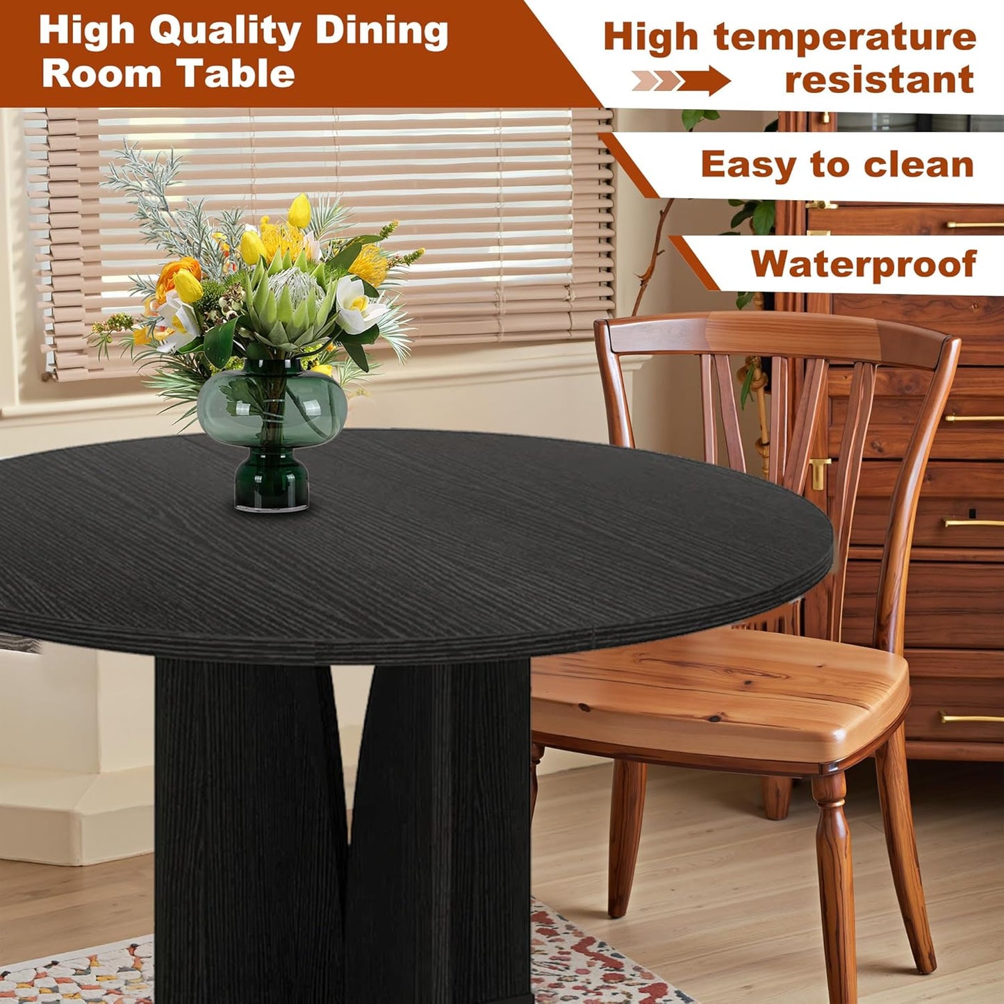 Round Dining Table for 4, 39 Inch Small Dinner Table Farmhouse Wooden Circle Kitchen Tables with Cross Base for Dining Room, Kitchen, Living Room, Black
