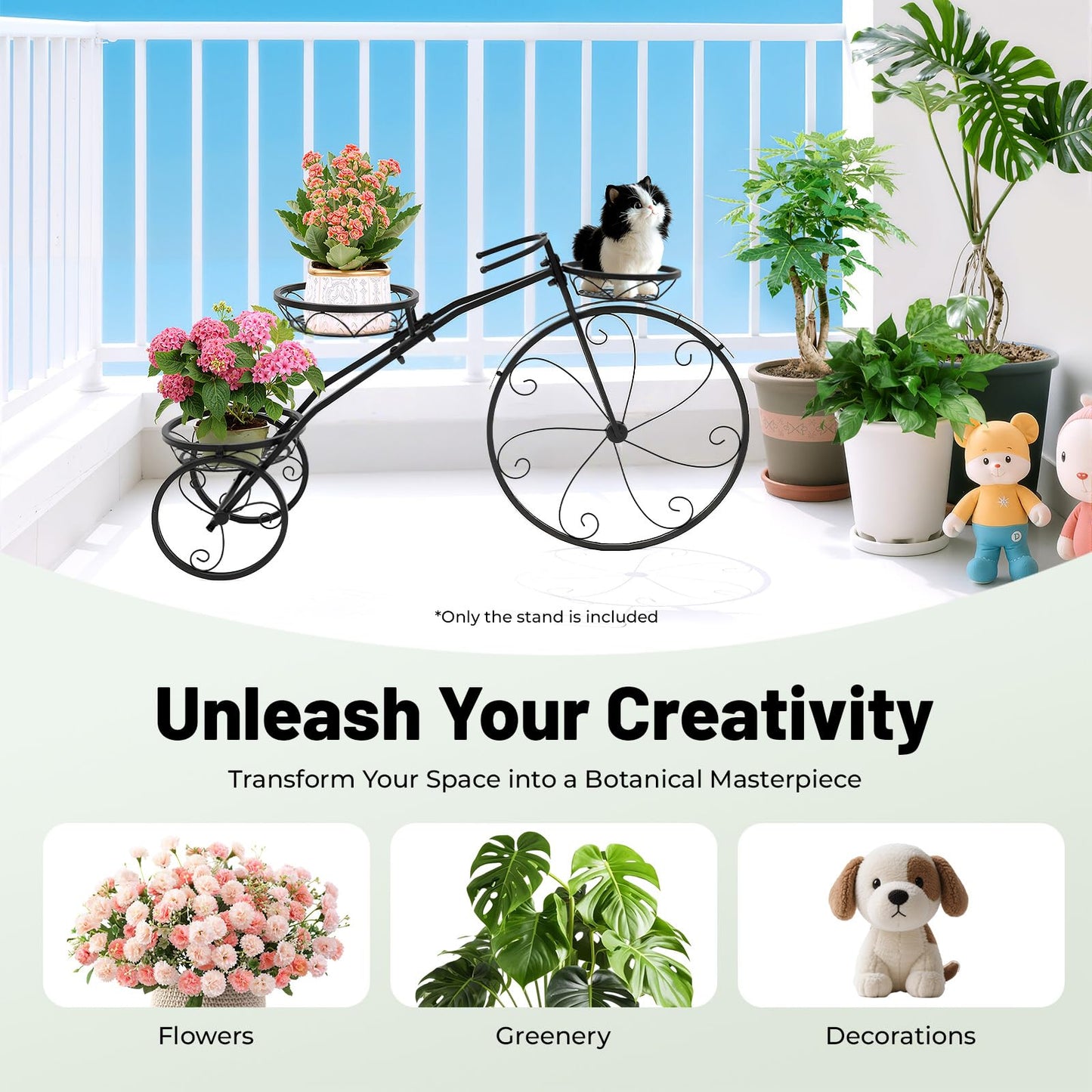 YUASDUU Tricycle Plant Stand, 3 Tier Flower Pot Cart Holder Metal Bicycle Planter Parisian Style Flower Display Stand Cart for Home Decor Patio Garden Flower Shop Indoor Outdoor