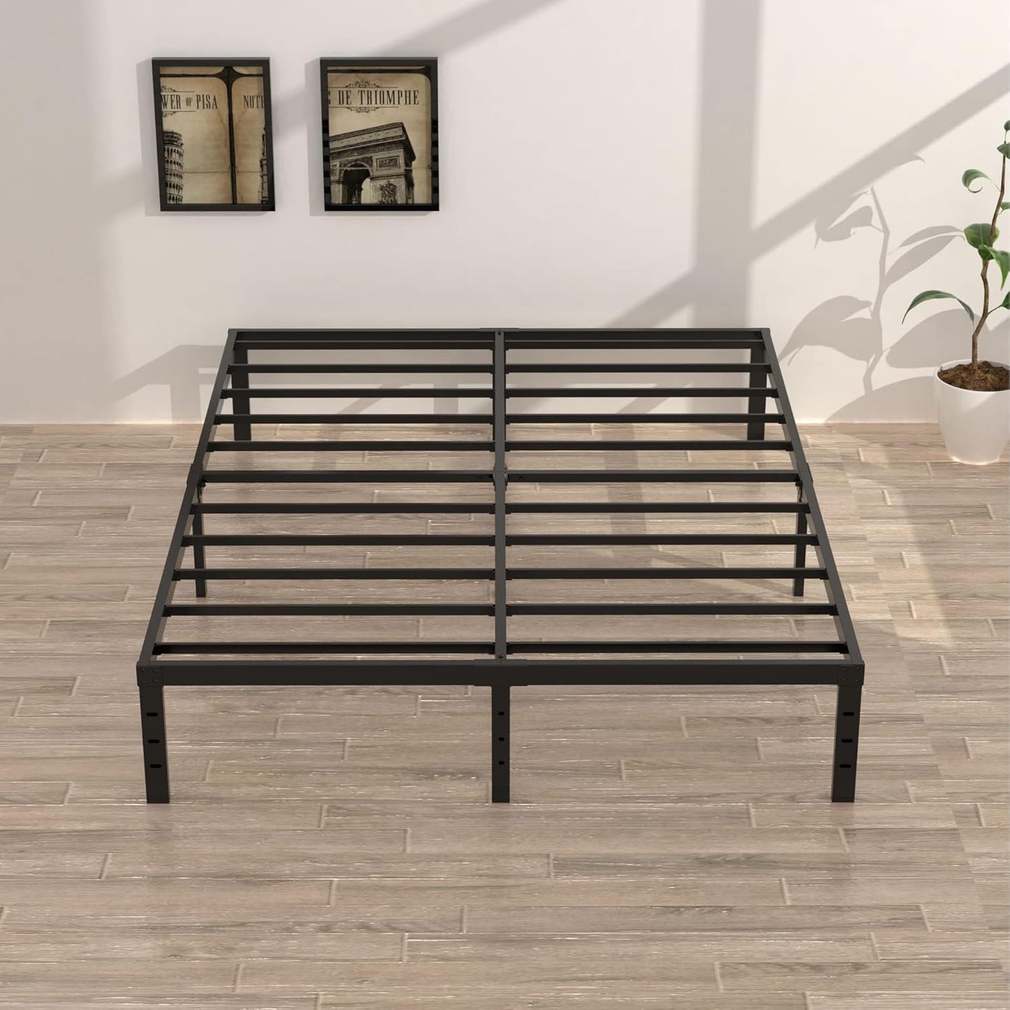 Queen Bed Frame No Box Spring Needed, 14 Inch Heavy Duty Metal Platform Bed Frame Queen Size, 1200lbs Steel Slats Support, Easy Assembly, Black