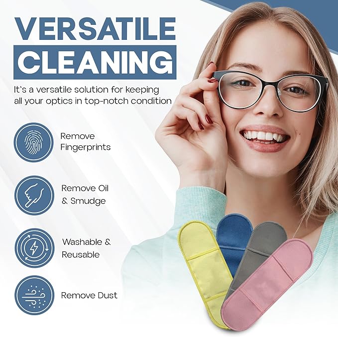 Eyeglass Cleaning Cloth, 4 Pack, Eyeglass Cleaning Wipes, Lens Wipes for Eyeglasses, Eye Glasses Cleaner Wipes, Eye Glass Clean Cloths, Eye Glasses Cleaner Cloth (Blue/Gray)