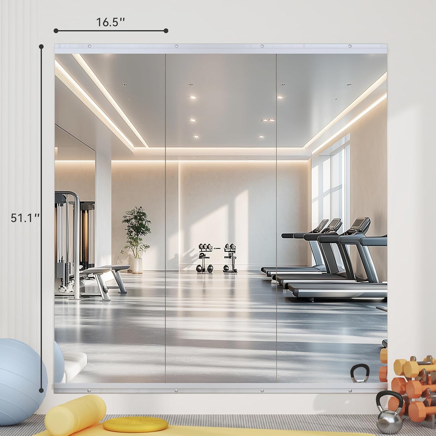 Hasipu Home Gym Mirror 51" L x 17" W - 3PCS Large Full Body Mirror for Yoga, Wall-Mounted Mirrors for Fitness, Garage, Dance Studio, 0.16in Tempered Glass Frameless