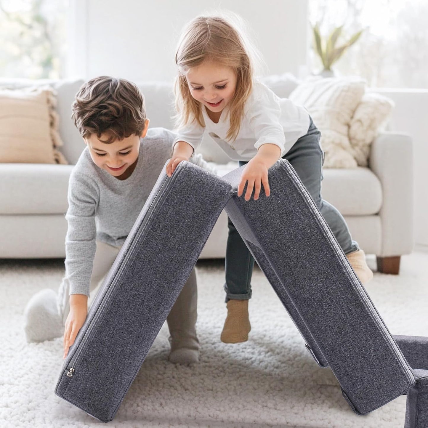 ROBOTIME Modular Play Couch for Kids – Convertible Foam Toddler Sofa for Boys & Girls, Kids Couch for Playroom & Bedroom, Versatile Building Sofa for Forts and Reading Nooks (Space Grey)