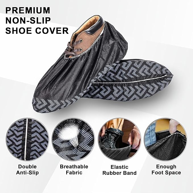 ProtectX Premium Disposable Extra Large Shoe Covers, Slip Resistant, Durable Non-Woven Polypropylene Fabric for Booties, Fits Up to 14 US Men and all US Women Size, Black 100-pack (50 pairs)