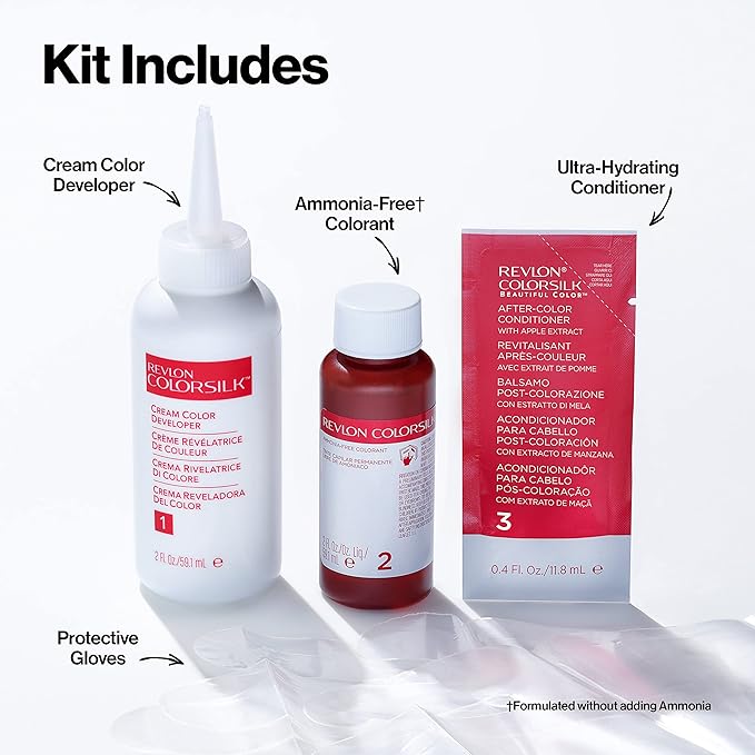 Revlon ColorSilk Permanent Hair Color, 100% Gray Coverage Dye Kit, Ammonia-Free, Keratin and Amino Acids, Blonde Shades, 74 Medium Blonde (Pack of 3)