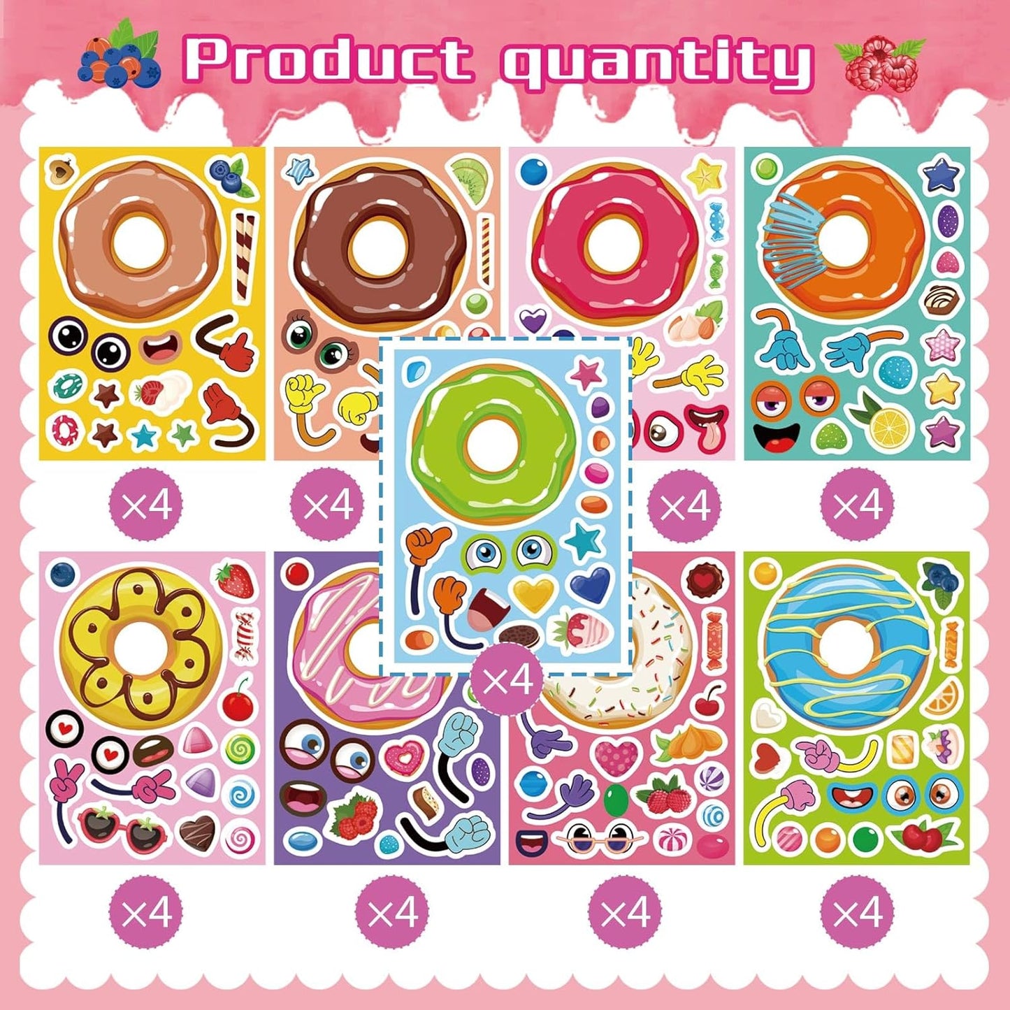 36 Sheets Make a Face Donut Stickers - Make Your Own Dessert Stickers for Kids with Mix and Match Sweets & Treats, Fruit Designs for Fun DIY Crafts, Donut Themed Birthday Gifts Party Favors