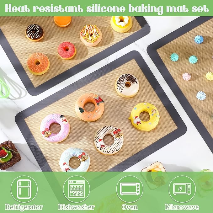 Nuanchu 8 Pieces Silicone Baking Mat Non-stick Silicone Baking Half Sheet 16.5'' x 11.6'' Silicones Cookie Sheet Easy Clean Oven Cookie Liner for Oven Making, Macaroon, Bread Pastry(Grey)